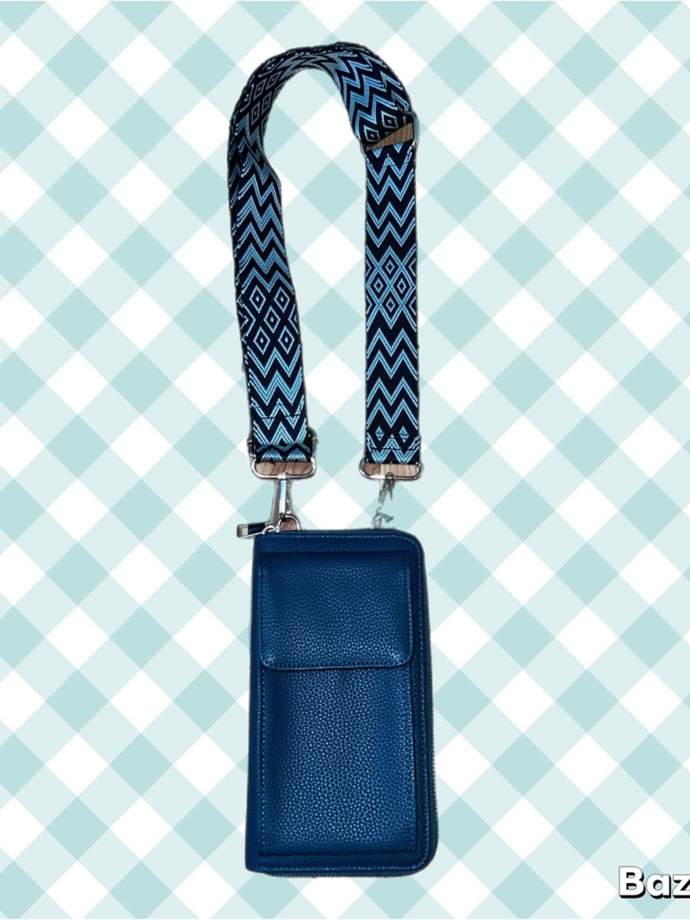Dark Teal Green Zip Around Wallet with Strap